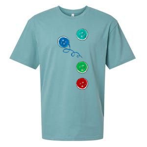 Four Groovy Buttons Blue Cat Funny Halloween Sueded Cloud Jersey T-Shirt