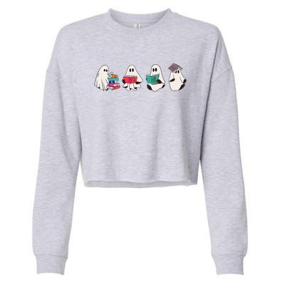 Funny Ghost Book Reading Halloween Books Lover Teacher Cropped Pullover Crew