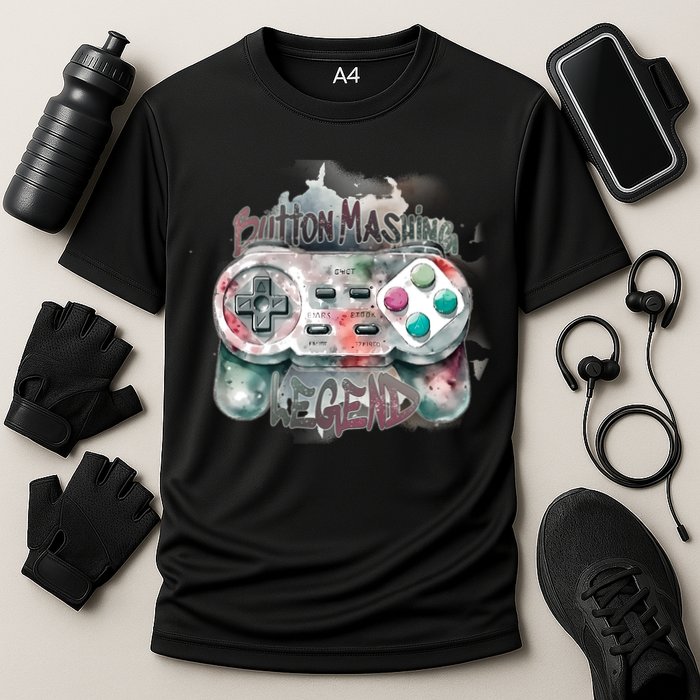 Funny Gamer Button Mashing Legend Cooling Performance Crew T-Shirt
