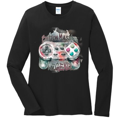 Funny Gamer Button Mashing Legend Ladies Long Sleeve Shirt