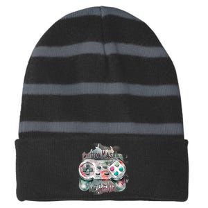 Funny Gamer Button Mashing Legend Striped Beanie with Solid Band