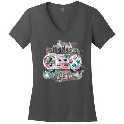 Funny Gamer Button Mashing Legend Women's V-Neck T-Shirt