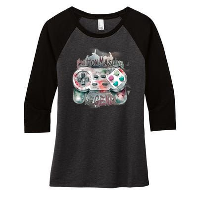 Funny Gamer Button Mashing Legend Women's Tri-Blend 3/4-Sleeve Raglan Shirt