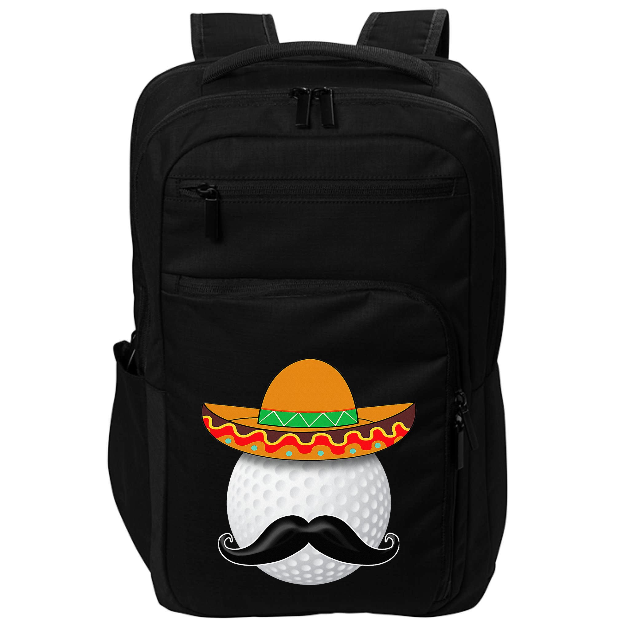 Funny Golf Ball Mustache Mexican Sports Mexico Party Impact Tech Backpack