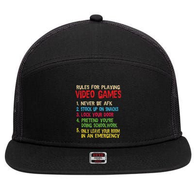 Funny Gamer Boys Teens Saying Rules For Playing Video Games 7 Panel Mesh Trucker Snapback Hat