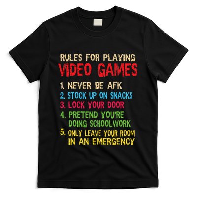 Funny Gamer Boys Teens Saying Rules For Playing Video Games T-Shirt
