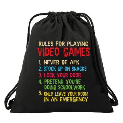 Funny Gamer Boys Teens Saying Rules For Playing Video Games Drawstring Bag