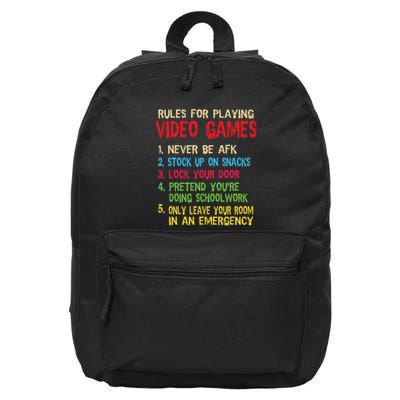 Funny Gamer Boys Teens Saying Rules For Playing Video Games 16 in Basic Backpack
