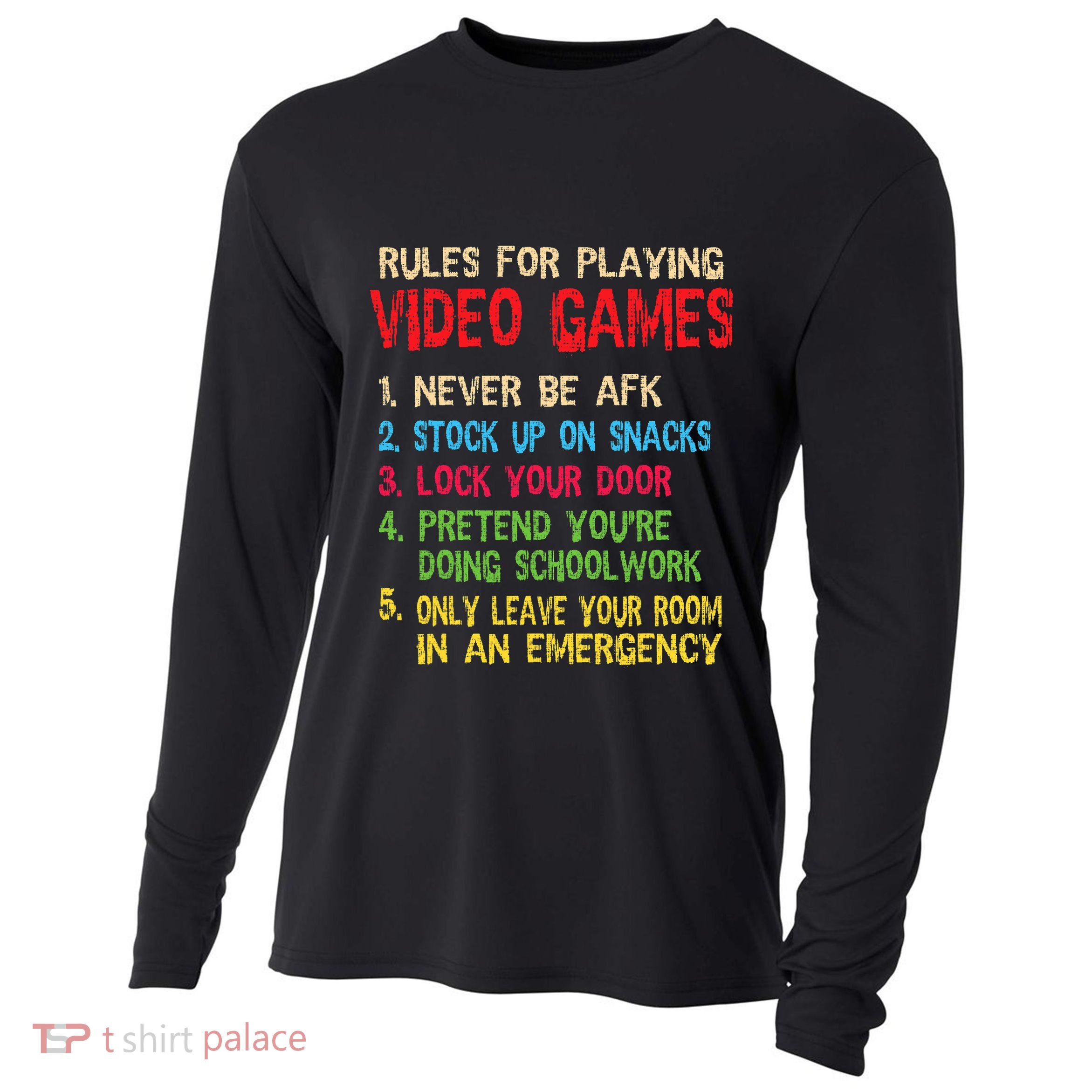 Funny Gamer Boys Teens Saying Rules For Playing Video Games Cooling Performance Long Sleeve Crew