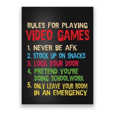 Funny Gamer Boys Teens Saying Rules For Playing Video Games Poster