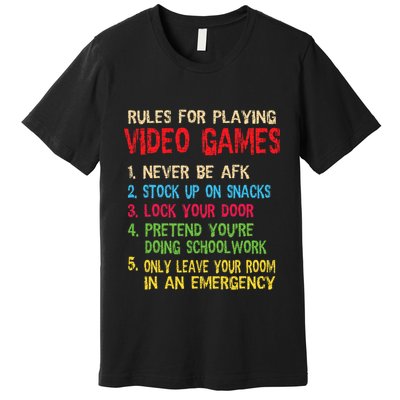 Funny Gamer Boys Teens Saying Rules For Playing Video Games Premium T-Shirt