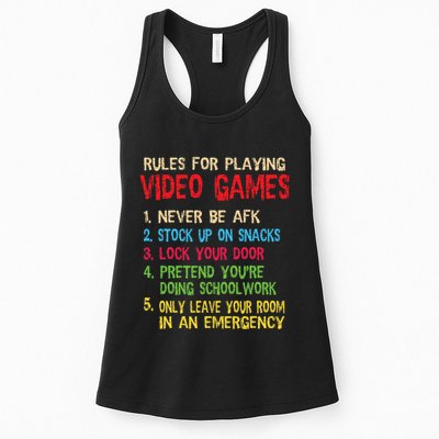 Funny Gamer Boys Teens Saying Rules For Playing Video Games Womens Tank Top