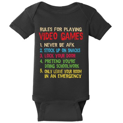 Funny Gamer Boys Teens Saying Rules For Playing Video Games Baby Bodysuit