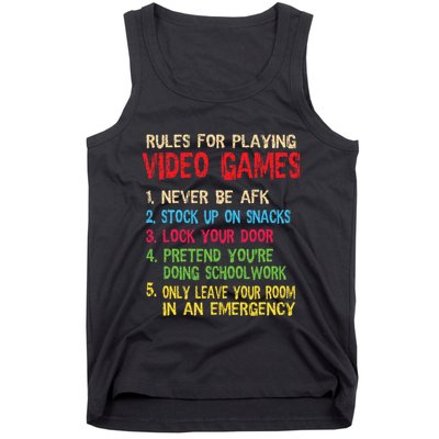 Funny Gamer Boys Teens Saying Rules For Playing Video Games Tank Top