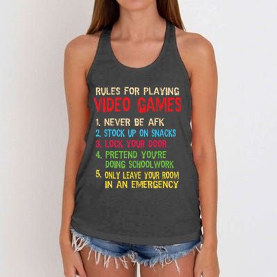 Funny Gamer Boys Teens Saying Rules For Playing Video Games Women's Knotted Racerback Tank