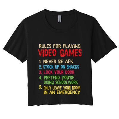 Funny Gamer Boys Teens Saying Rules For Playing Video Games Crop Top