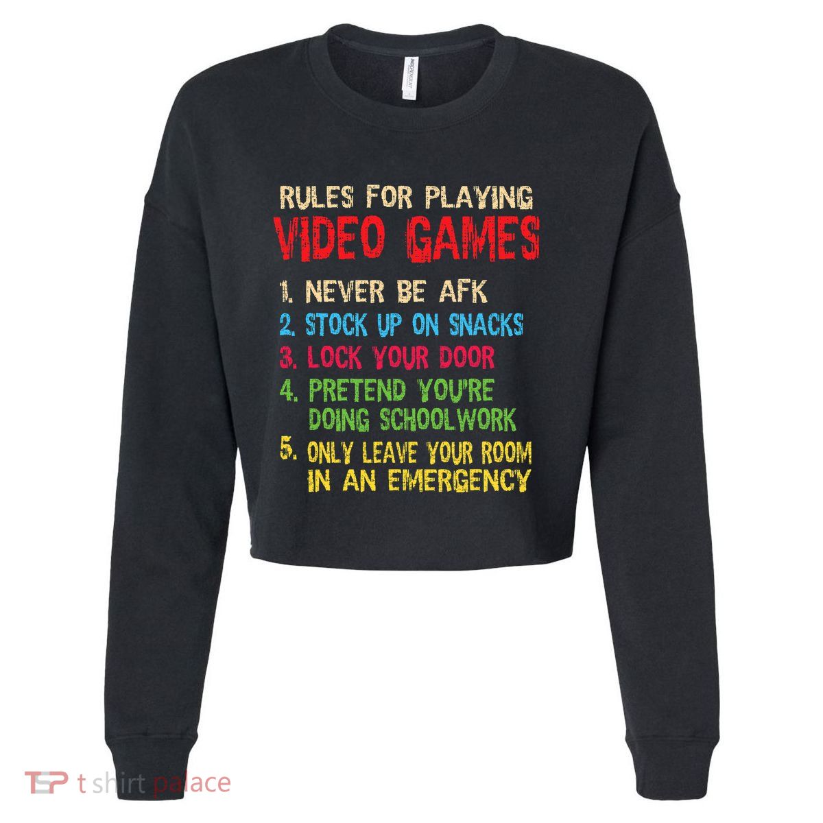 Funny Gamer Boys Teens Saying Rules For Playing Video Games Cropped Pullover Crew