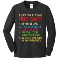 Funny Gamer Boys Teens Saying Rules For Playing Video Games Kids Long Sleeve Shirt