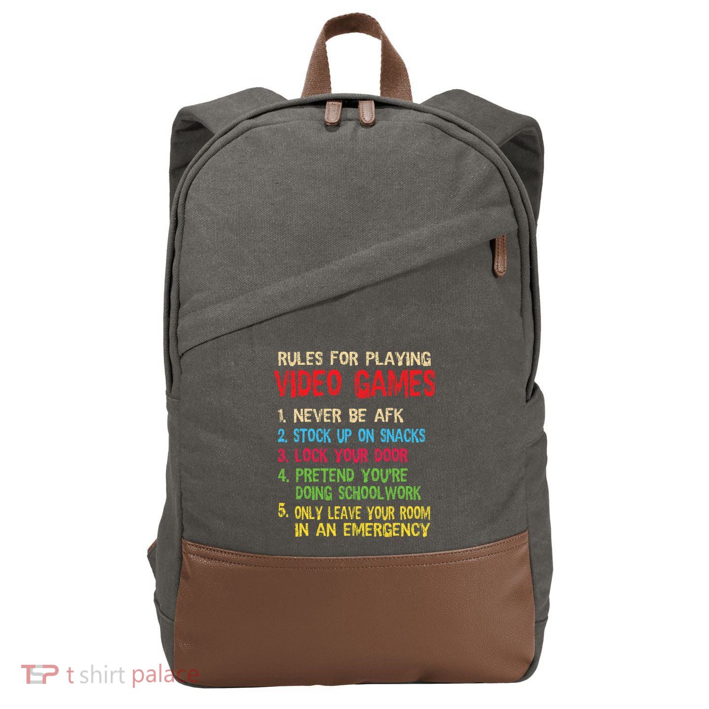 Funny Gamer Boys Teens Saying Rules For Playing Video Games Cotton Canvas Backpack