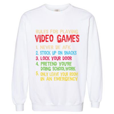 Funny Gamer Boys Teens Saying Rules For Playing Video Games Garment-Dyed Sweatshirt