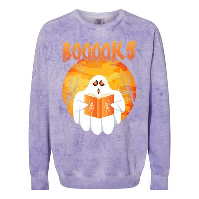 Fun Graphic Booooks Ghost Boo Read Books Halloween Gift Colorblast Crewneck Sweatshirt