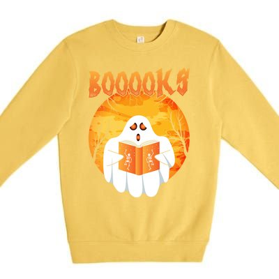 Fun Graphic Booooks Ghost Boo Read Books Halloween Gift Premium Crewneck Sweatshirt