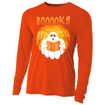 Fun Graphic Booooks Ghost Boo Read Books Halloween Gift Cooling Performance Long Sleeve Crew