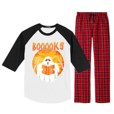 Fun Graphic Booooks Ghost Boo Read Books Halloween Gift Raglan Sleeve Pajama Set