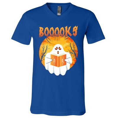 Fun Graphic Booooks Ghost Boo Read Books Halloween Gift V-Neck T-Shirt