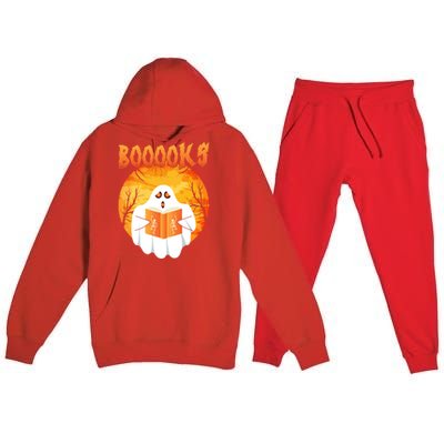 Fun Graphic Booooks Ghost Boo Read Books Halloween Gift Premium Hooded Sweatsuit Set