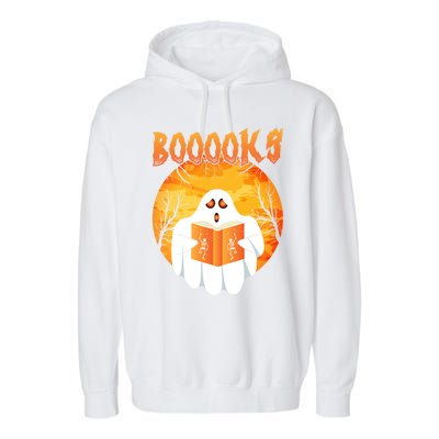 Fun Graphic Booooks Ghost Boo Read Books Halloween Gift Garment-Dyed Fleece Hoodie