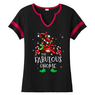 Fabulous Gnome Buffalo Plaid Matching Family Christmas Ladies Halftime Notch Neck Tee