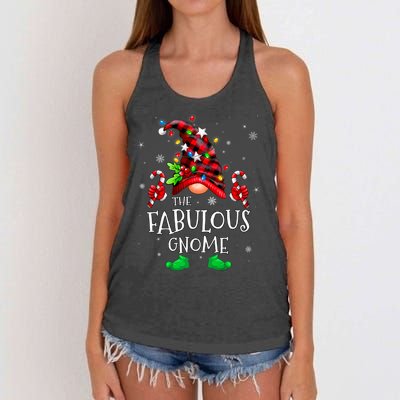 Fabulous Gnome Buffalo Plaid Matching Family Christmas Women's Knotted Racerback Tank