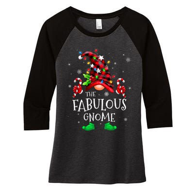 Fabulous Gnome Buffalo Plaid Matching Family Christmas Women's Tri-Blend 3/4-Sleeve Raglan Shirt