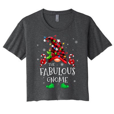 Fabulous Gnome Buffalo Plaid Matching Family Christmas Women's Crop Top Tee