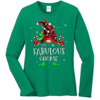 Fabulous Gnome Buffalo Plaid Matching Family Christmas Ladies Long Sleeve Shirt