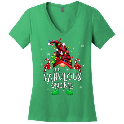 Fabulous Gnome Buffalo Plaid Matching Family Christmas Women's V-Neck T-Shirt