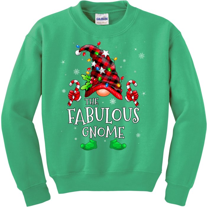 Fabulous Gnome Buffalo Plaid Matching Family Christmas Kids Sweatshirt