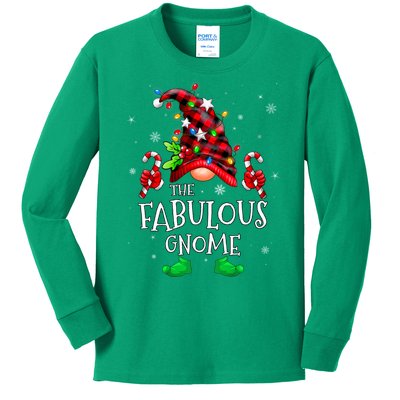 Fabulous Gnome Buffalo Plaid Matching Family Christmas Kids Long Sleeve Shirt