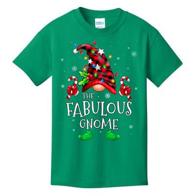 Fabulous Gnome Buffalo Plaid Matching Family Christmas Kids T-Shirt