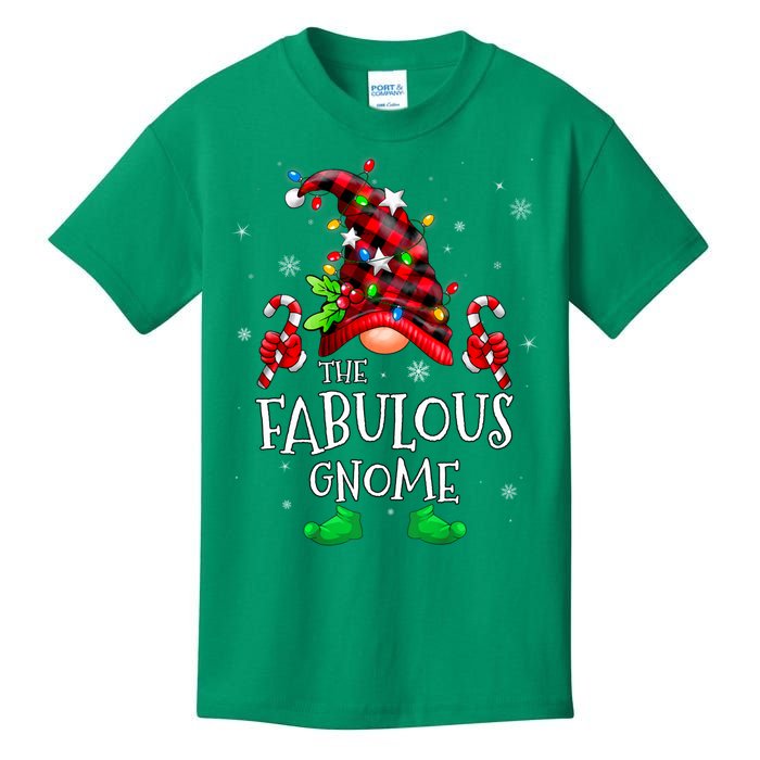 Fabulous Gnome Buffalo Plaid Matching Family Christmas Kids T-Shirt