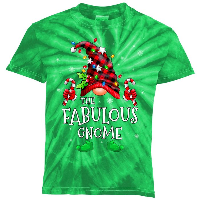 Fabulous Gnome Buffalo Plaid Matching Family Christmas Kids Tie-Dye T-Shirt