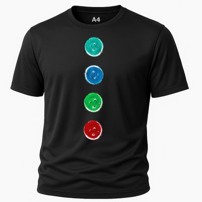 Four Groovy Buttons Blue Cat Funny Halloween Custom Cooling Performance Crew T-Shirt