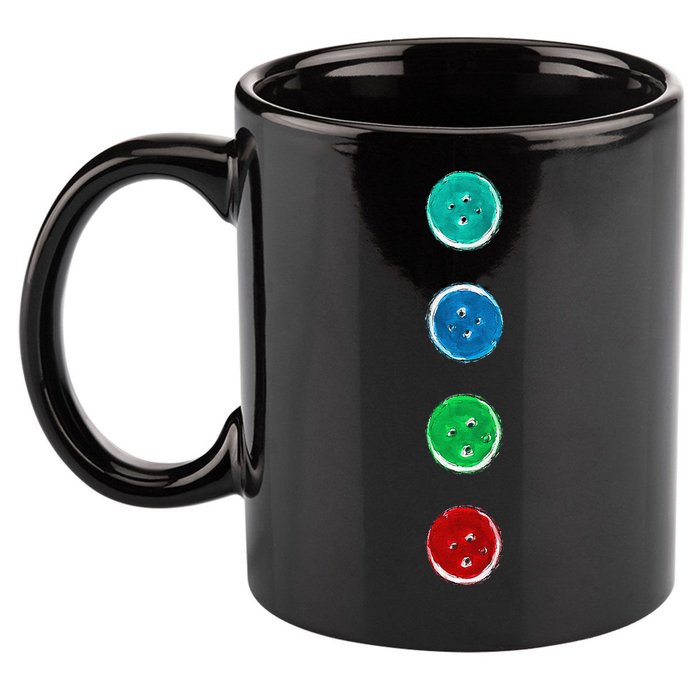 Four Groovy Buttons Blue Cat Funny Halloween Custom 11oz C Handle Ceramic Mug