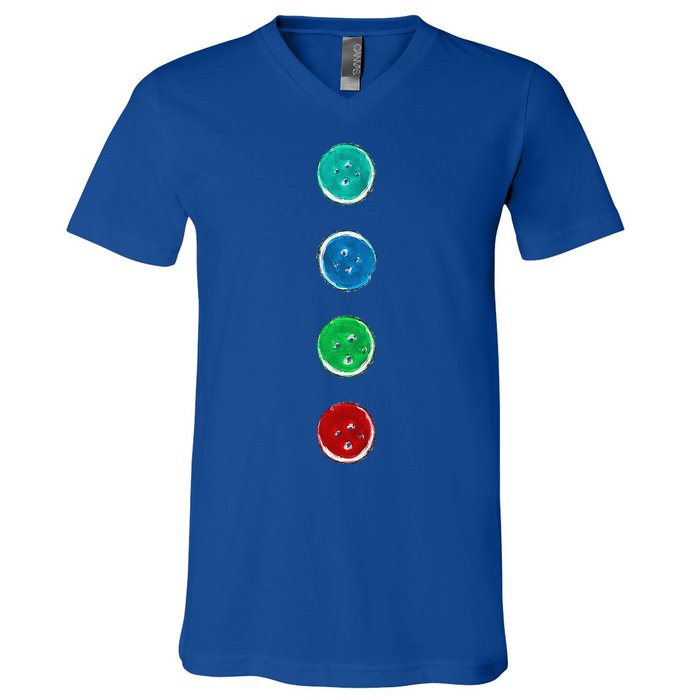 Four Groovy Buttons Blue Cat Funny Halloween Custom V-Neck T-Shirt