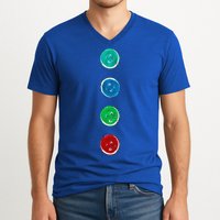 Four Groovy Buttons Blue Cat Funny Halloween Custom V-Neck T-Shirt