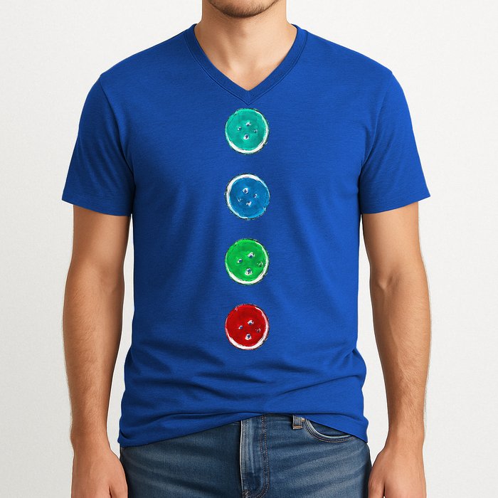 Four Groovy Buttons Blue Cat Funny Halloween Custom V-Neck T-Shirt