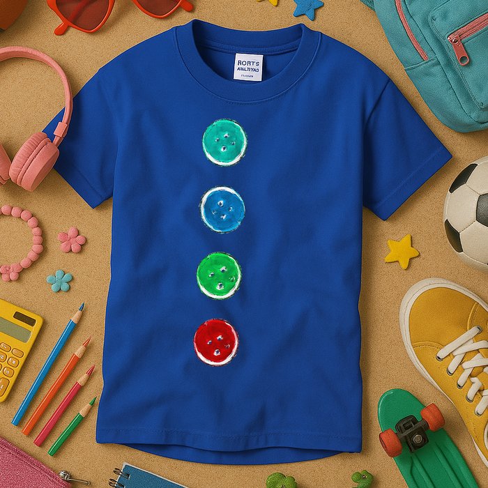 Four Groovy Buttons Blue Cat Funny Halloween Custom Kids T-Shirt
