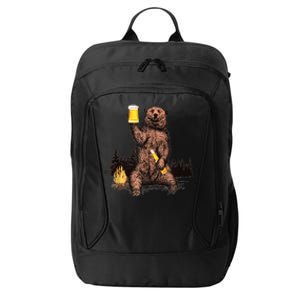 Funny Grizzly Bear Drinking Beer Camp Fire Woods Outdoor Gift City Backpack