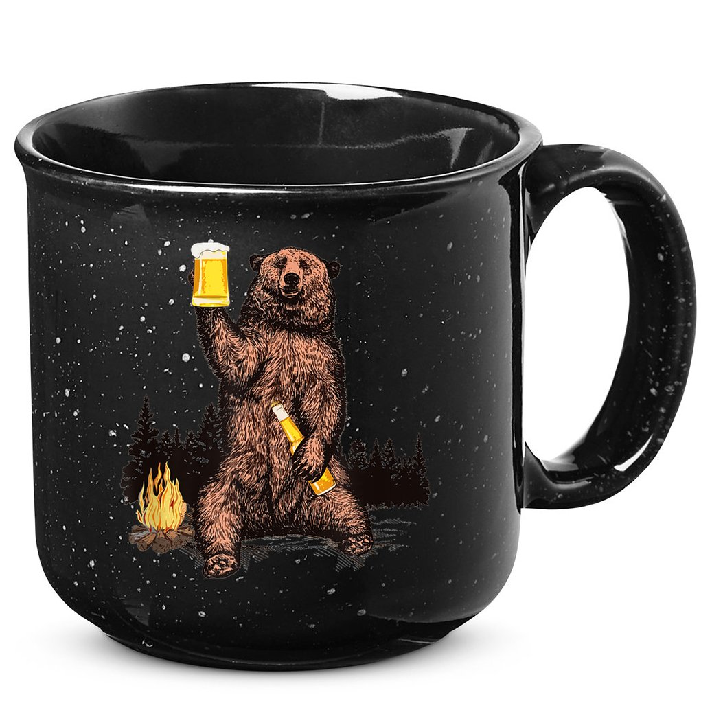 Funny Grizzly Bear Drinking Beer Camp Fire Woods Outdoor Gift 15oz Campfire Ceramic Mug